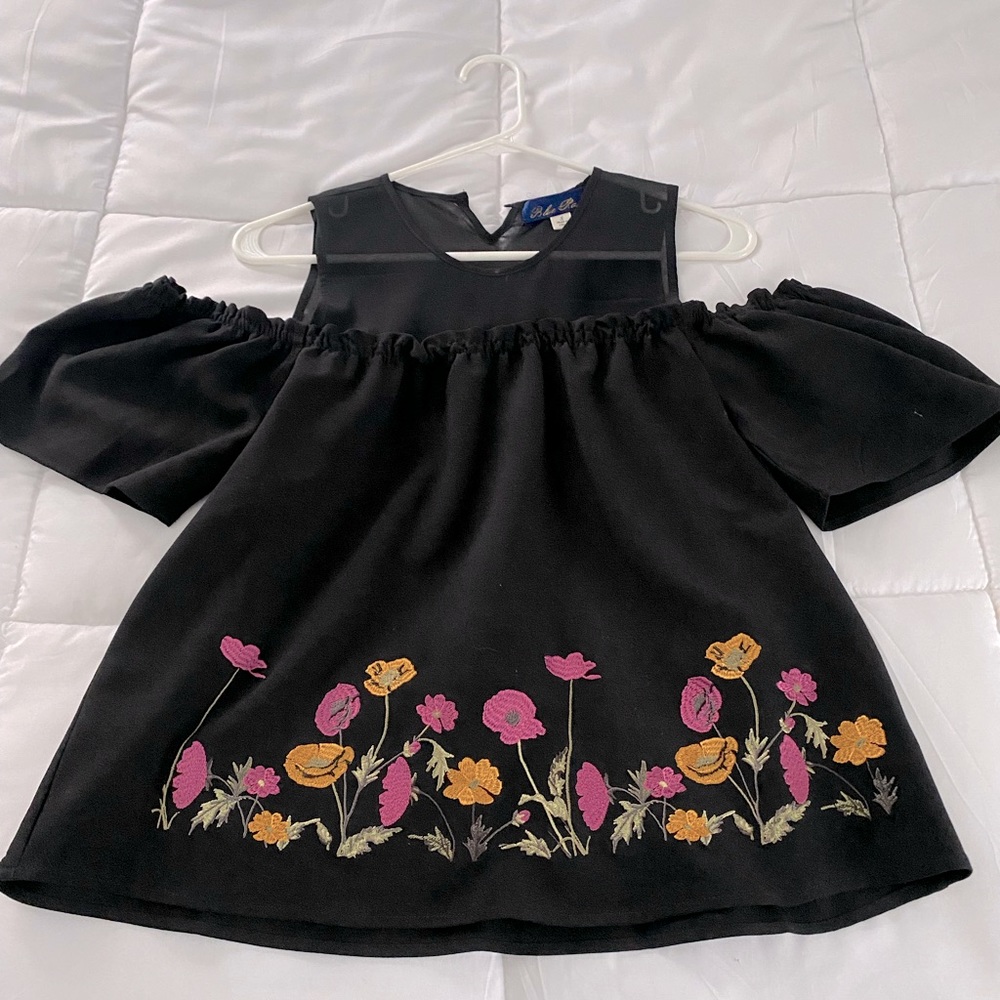 Dry Goods | Embroidered floral black sheer blouse